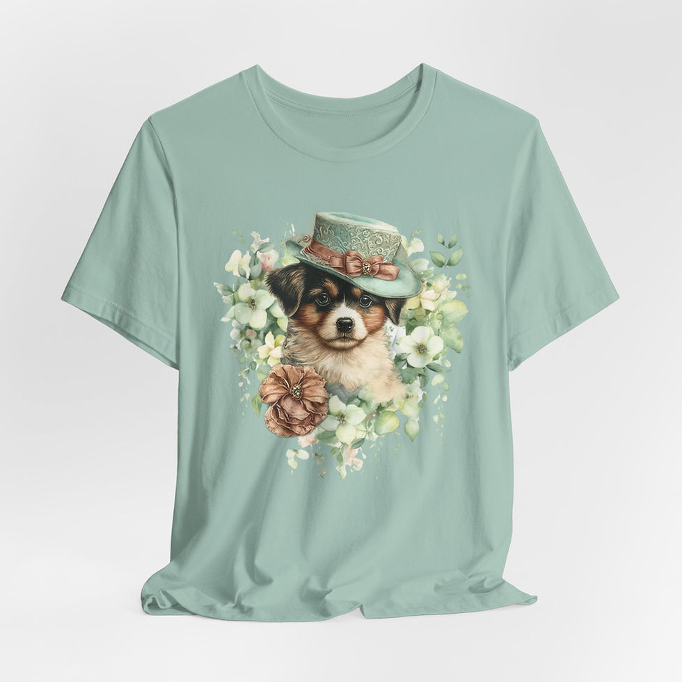 Thumbnail: Victorian Dog T-Shirt Shabby Dog in Hat with Flowers Artistic Gift Dog Lover Tee