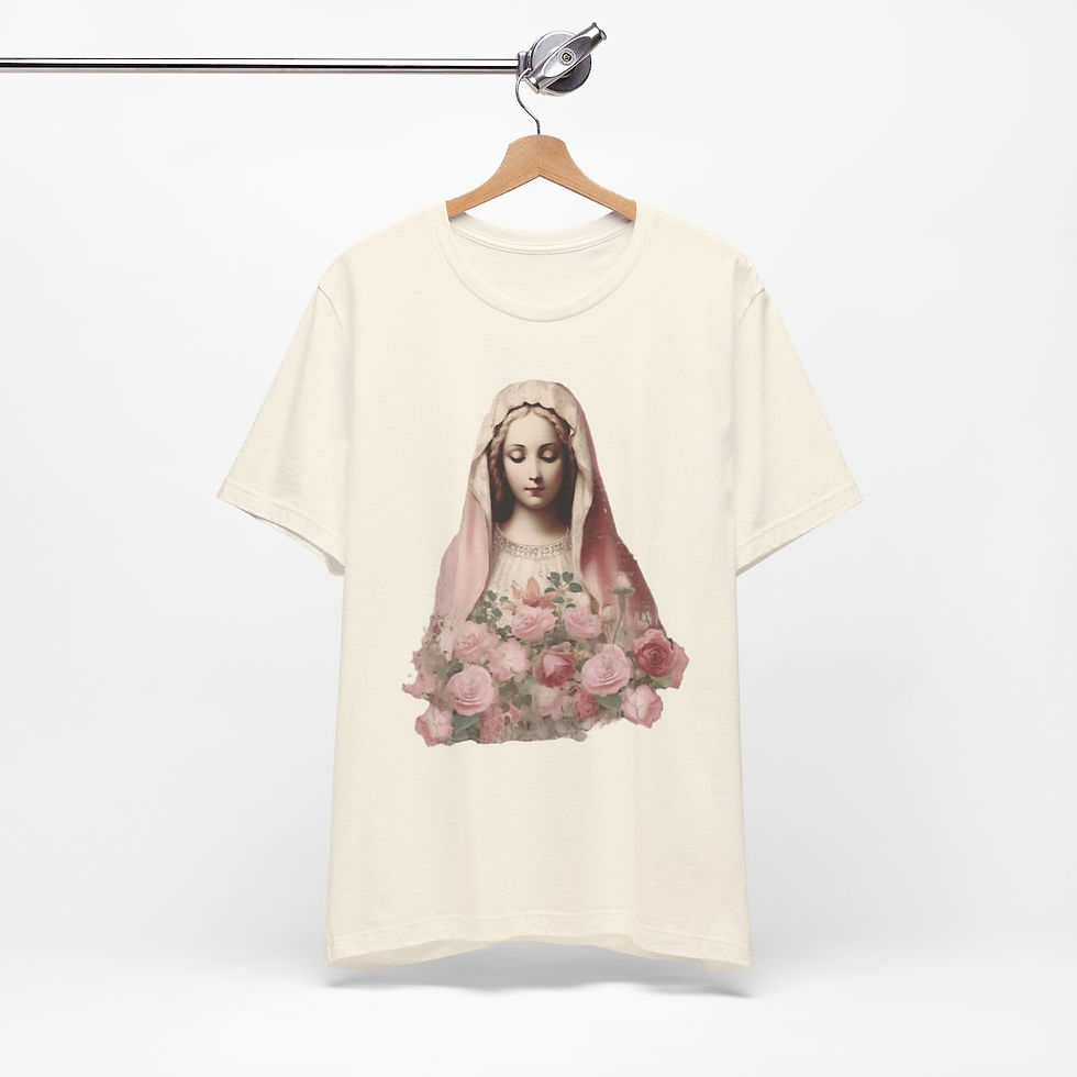 Thumbnail: Virgin Mary T-Shirt Shabby Pink Roses Ave Maria Art Tee Catholic Faith Gifts