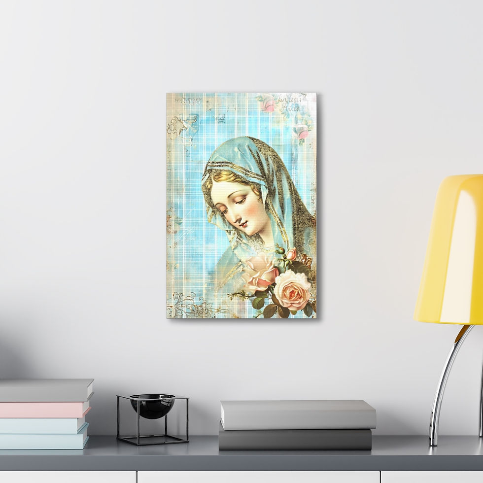 Thumbnail: Shabby Virgin Mary Canvas Art Vintage Blue White Pink French Country Wall Decor 