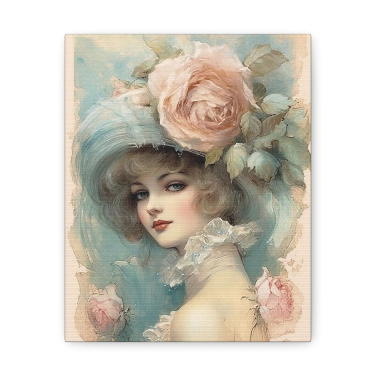 Shabby Victorian Woman Watercolor Artwork Canvas Art Wrap French Wall Decor