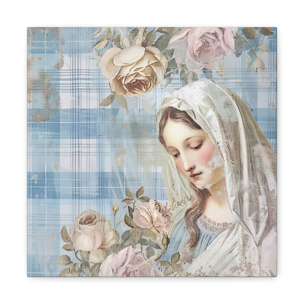 Thumbnail: Shabby Virgin Mary Canvas Art French Country Wall Decor Pastel Blue White Pink