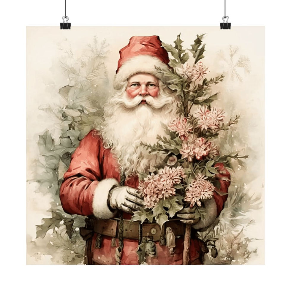 Shabby Victorian Santa Claus Art Christmas Print Pastel Holiday wall Decor