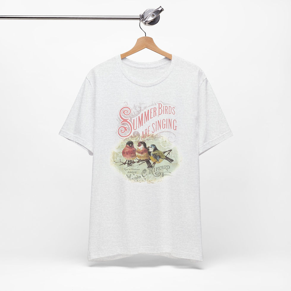 Thumbnail: Summer Birds Singing T-Shirt Shabby Victorian Art Tee Trendy Artistic Apparel