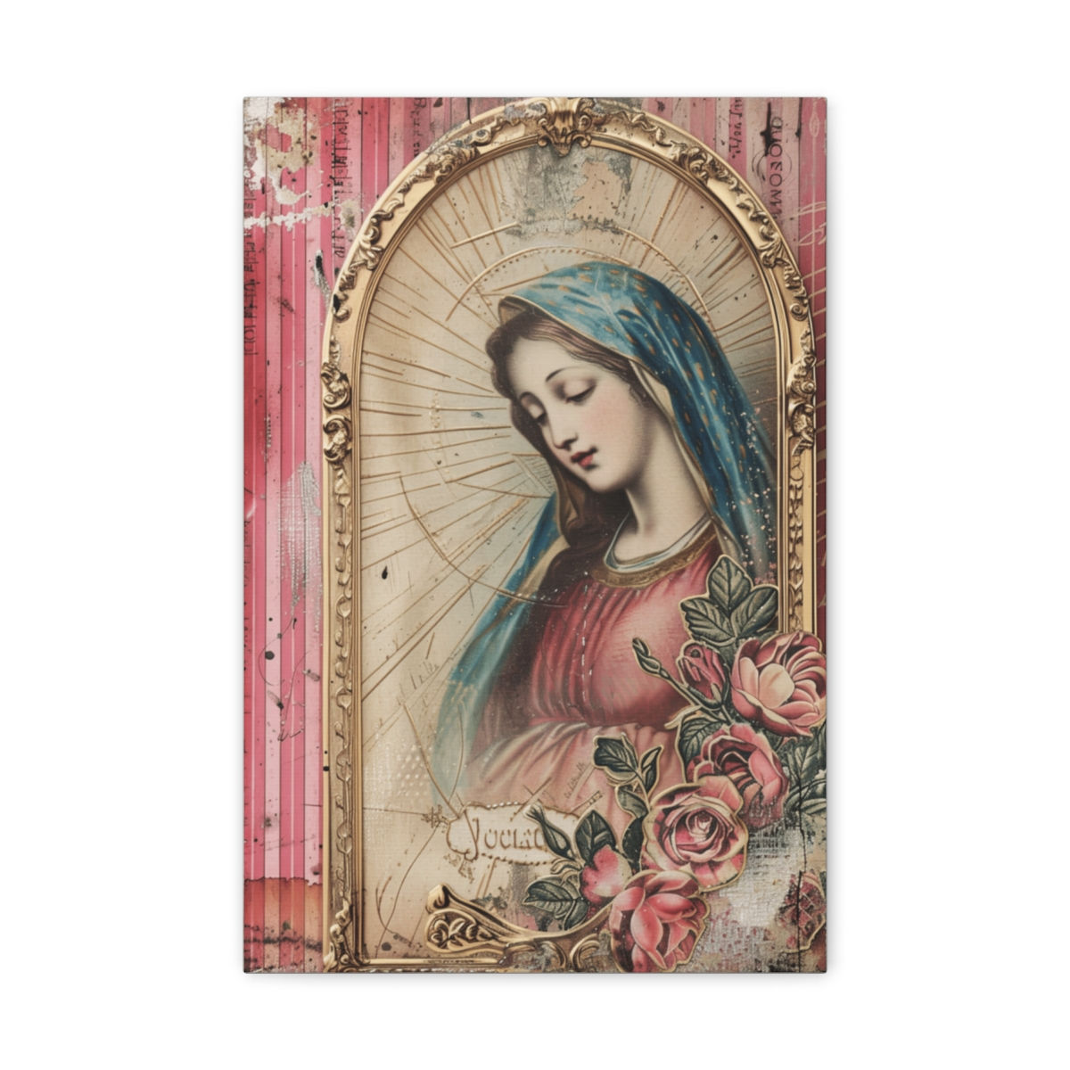 Shabby Pink Virgin Mary Canvas Art Vintage Style Distressed Religious Wall Decor