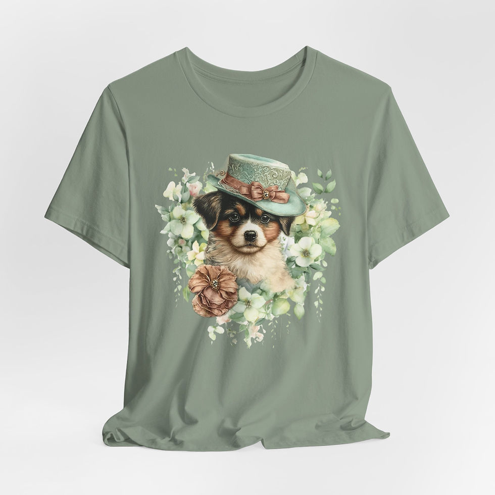 Thumbnail: Victorian Dog T-Shirt Shabby Dog in Hat with Flowers Artistic Gift Dog Lover Tee