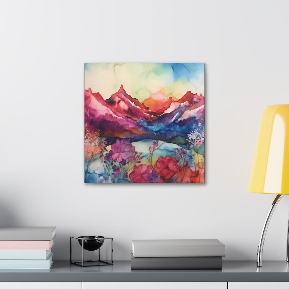 Thumbnail: Vibrant Canvas Art Mountains Lake Flowers Modern Wall Hanging Statement Decor
