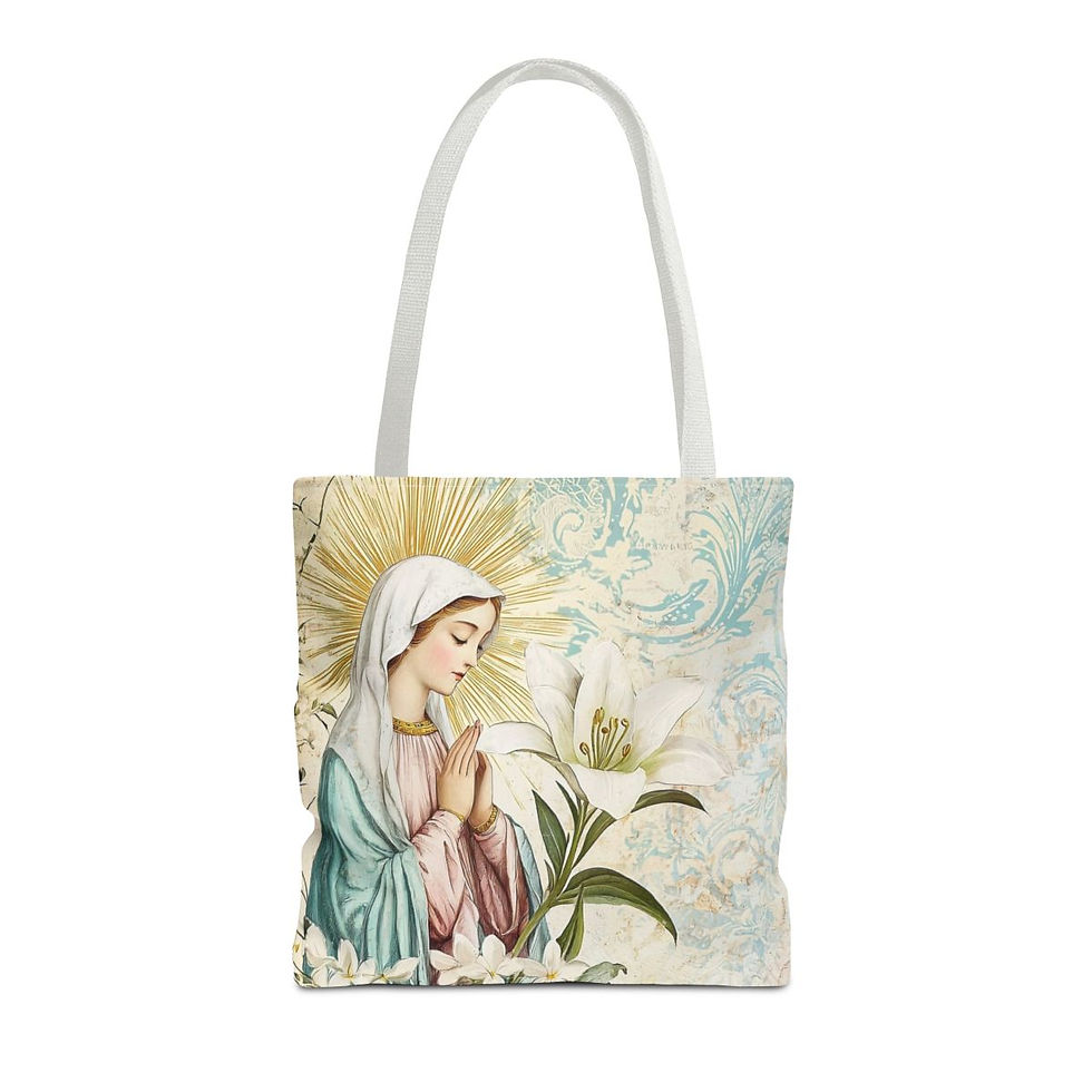 Thumbnail: Shabby Religious Art Tote Bag Vintage Virgin Mary Praying Peaceful Catholic Gift
