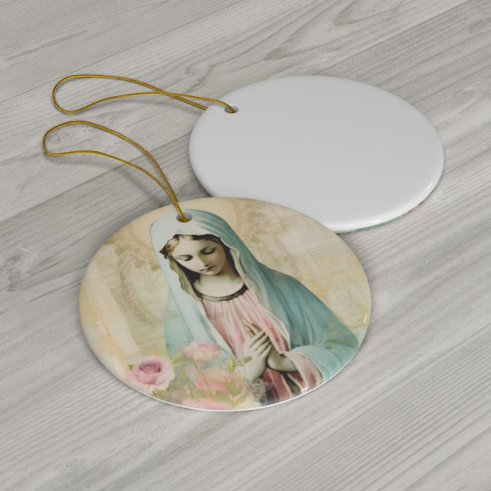 Thumbnail: Shabby Virgin Mary Ceramic Ornament Pastel Christmas Decor Catholic Gifts