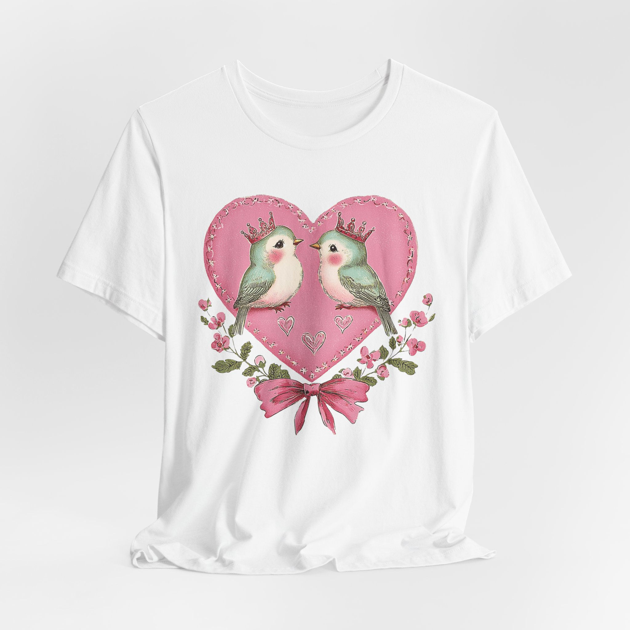 Love Birds Artistic T-Shirt Whimsical Graphic Art Tee Romantic Gift Bird Lover