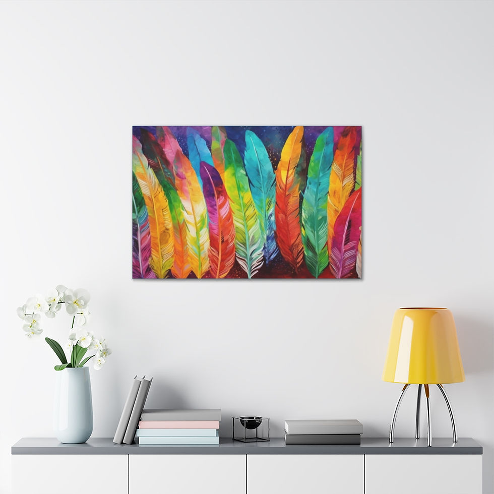 Thumbnail: Vibrant Boho Canvas Art Feathers Watercolor Colorful Statement Wall Decor 