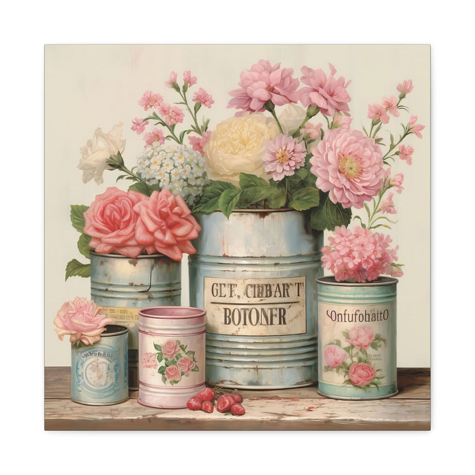 Thumbnail: Shabby French Country Canvas Art Jars Flowers Distressed Farmhouse Kitchen Decor