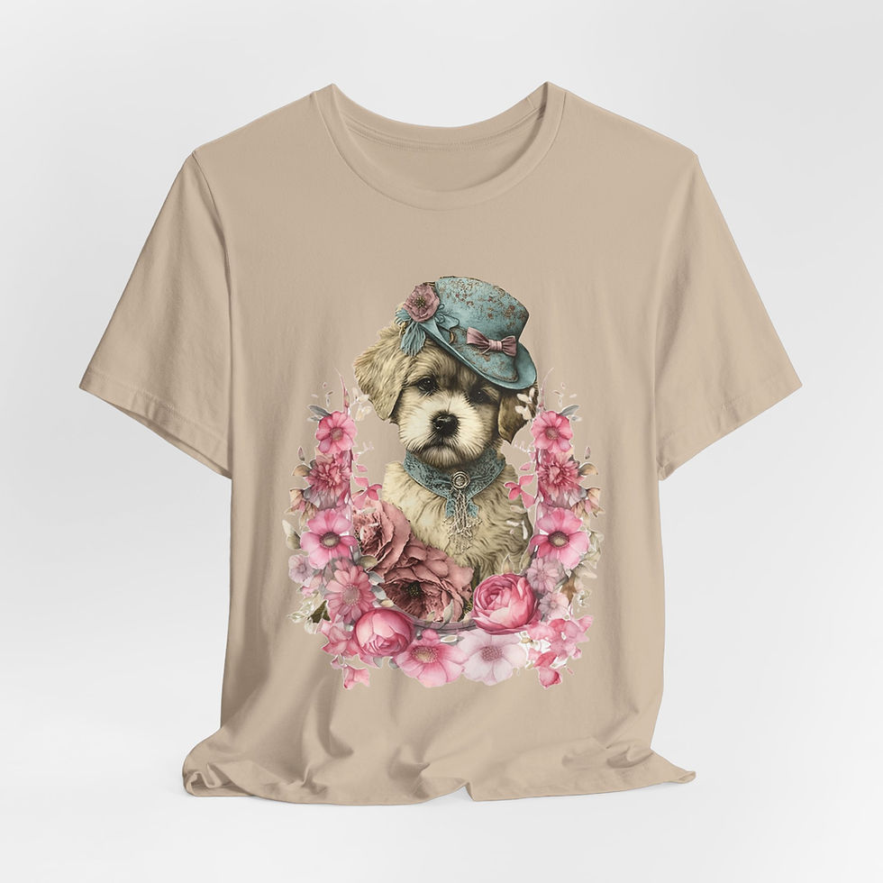 Thumbnail: Victorian Dog T-Shirt Shabby Dog in Hat with Roses Artistic Gift Dog Lover Tee