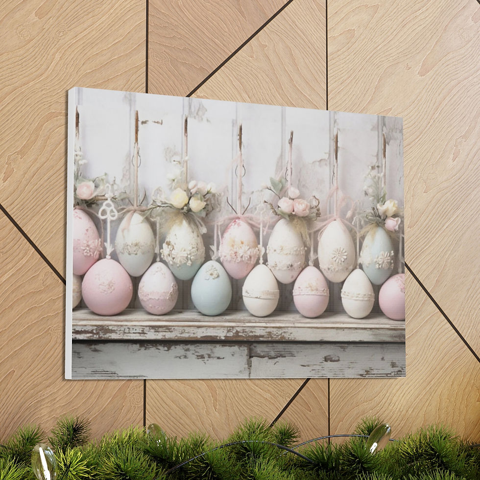 Thumbnail: Shabby French Country Decor Canvas Art Cozy Farmhouse Cottage Art Pastel Eggs