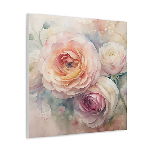 Shabby Canvas Art Pastel Roses Victorian Decor Pink & Cream Wall Hanging