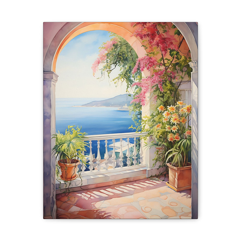 Thumbnail: Canvas Art Seaside Mediterranean Villa Patio Vibrant Ocean Wall Decor 