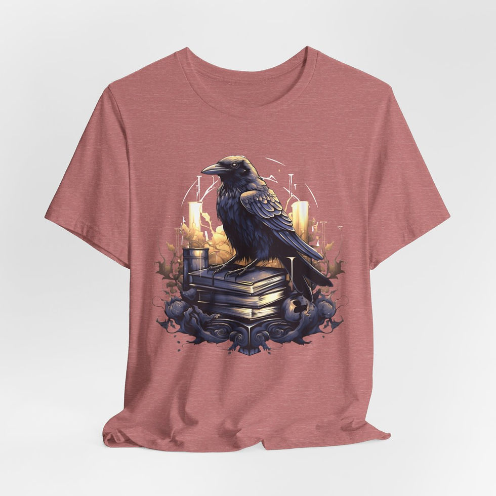 Thumbnail: Witchy T-Shirt Black Raven Spellbook Art Tee Esoteric Expressive Halloween Gifts