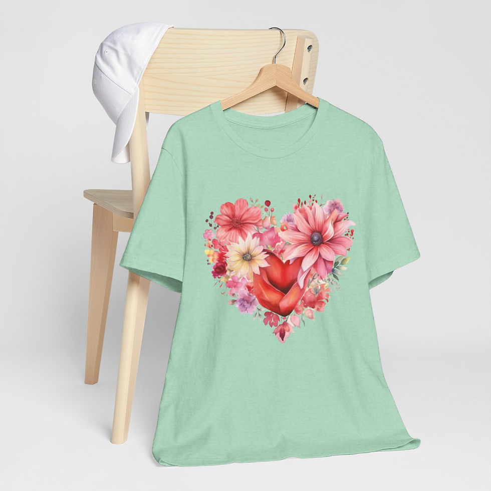 Thumbnail: Shabby Chic T-Shirt Floral Pink Heart Tee Wearable Art Thoughtful Gifts