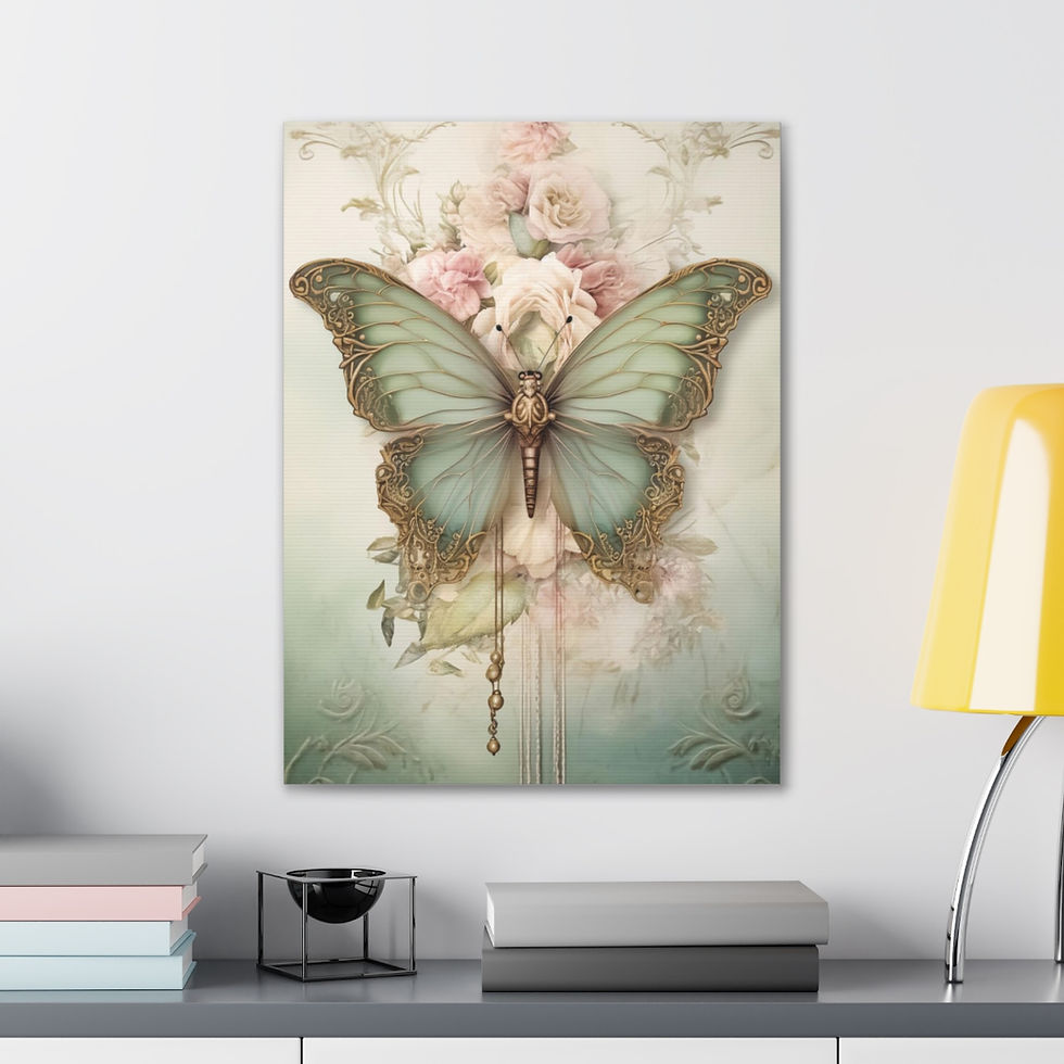 Thumbnail: Watercolor Butterfly Canvas Art Shabby Pink Roses Artwork Pastel Wall Decor 