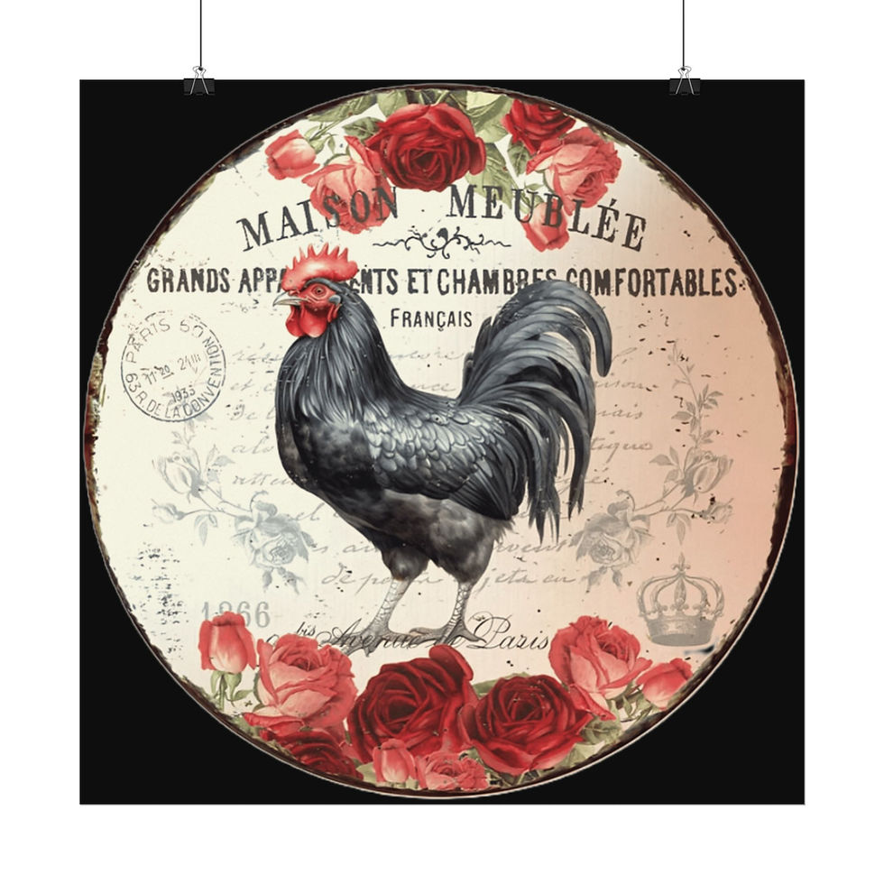 Thumbnail: French Country Art Farmhouse Wall Decor Black Rooster Rustic Giclee Print 