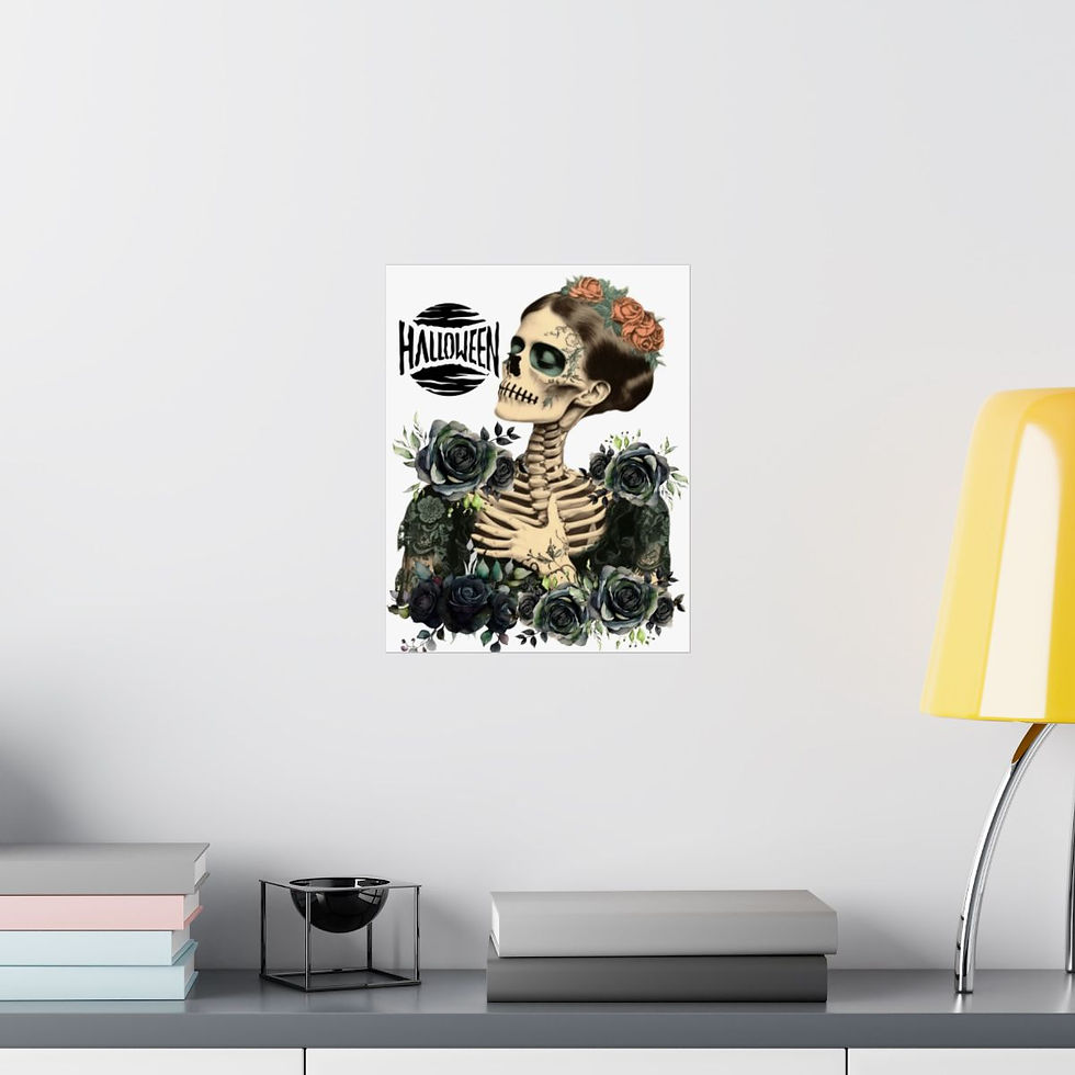 Thumbnail: Halloween Art Print Zombie Skeleton Black Roses Vintage Style Giclee Wall Decor