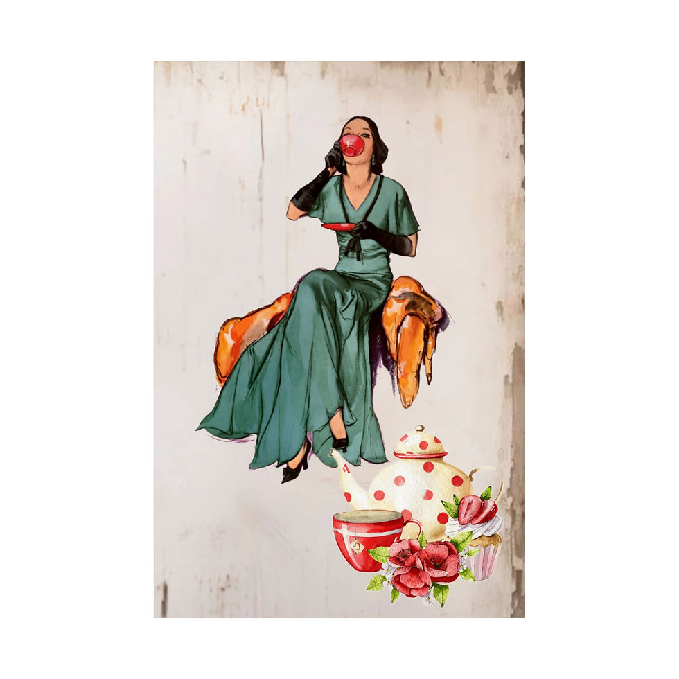Thumbnail: Vintage Retro Tea Art Print Tea Lover Shabby Deco Kitchen Decor Giclee Artwork