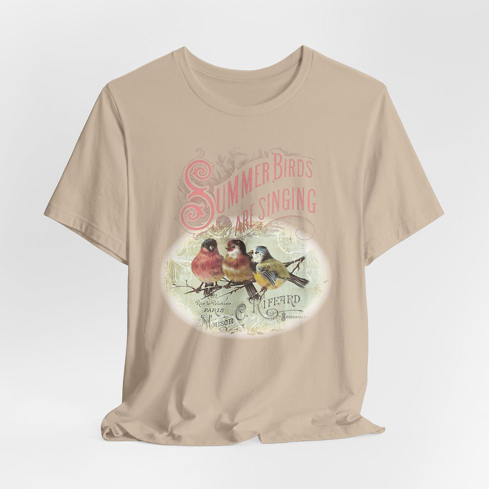 Thumbnail: Summer Birds Singing T-Shirt Shabby Victorian Art Tee Trendy Artistic Apparel