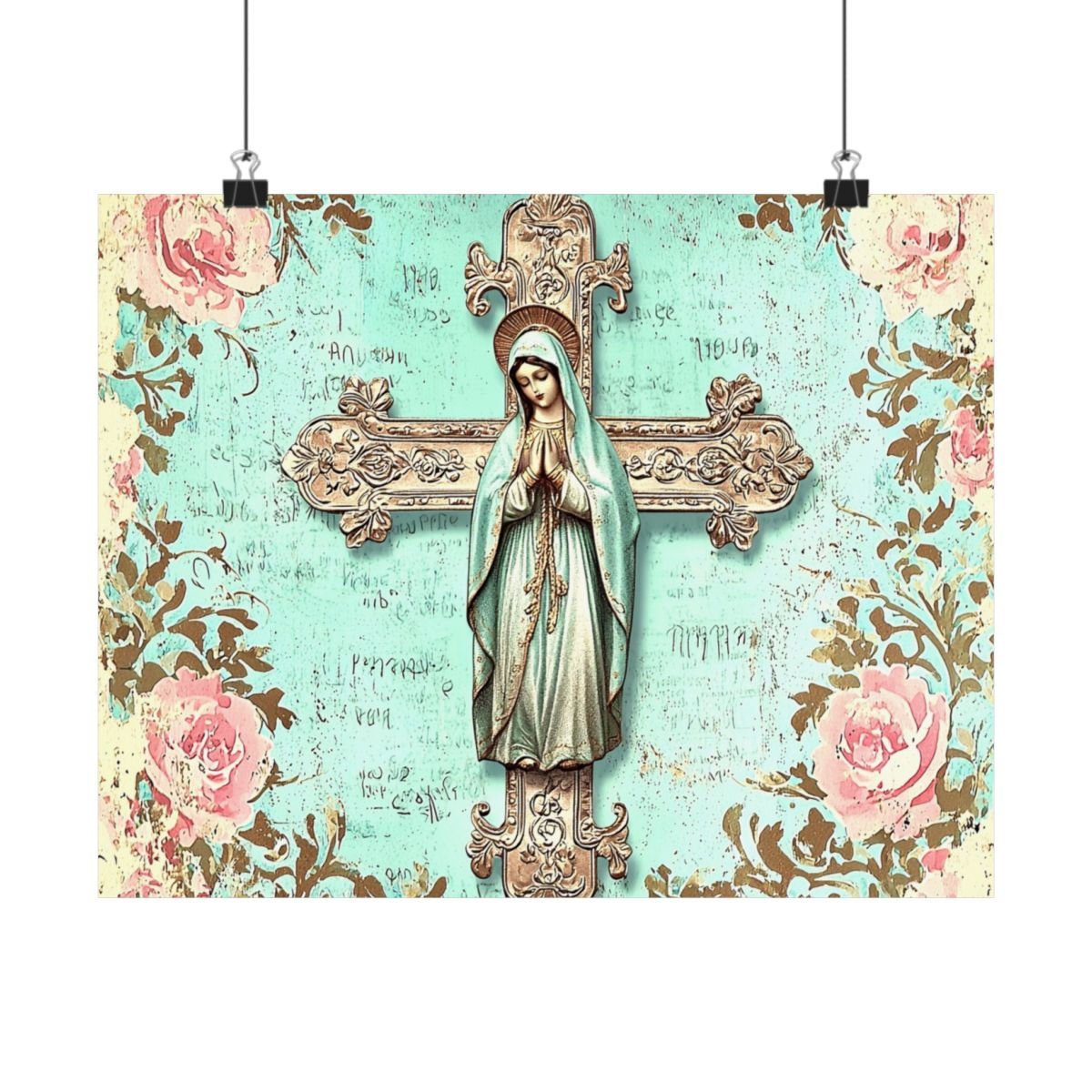 Shabby French Virgin Mary Art Print Praying Mother Mary Lourdes Giclee Wall Art