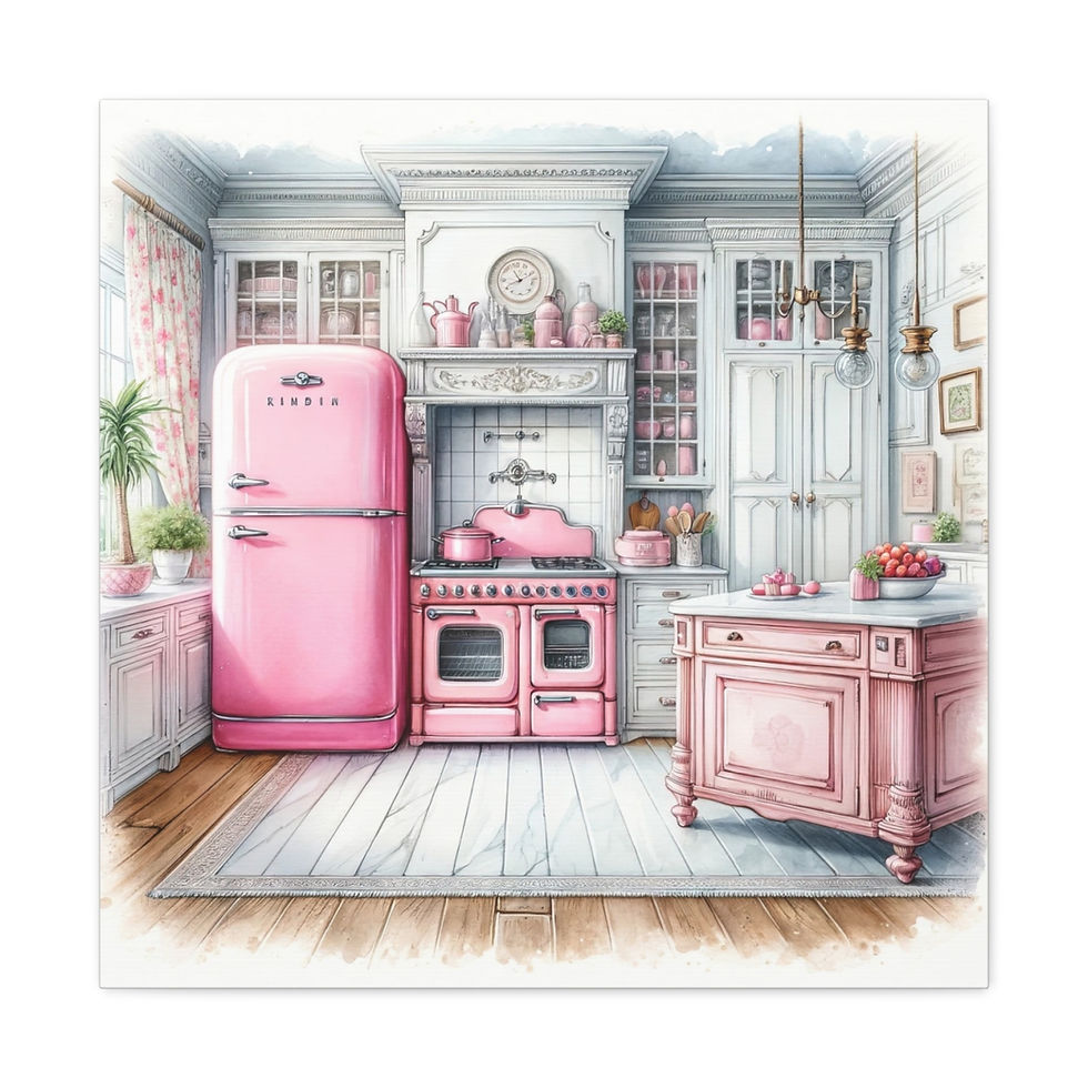 Thumbnail: Pink Retro Kitchen Art Shabby Cottage Farmhouse Kitchen Art Canvas Wall decor