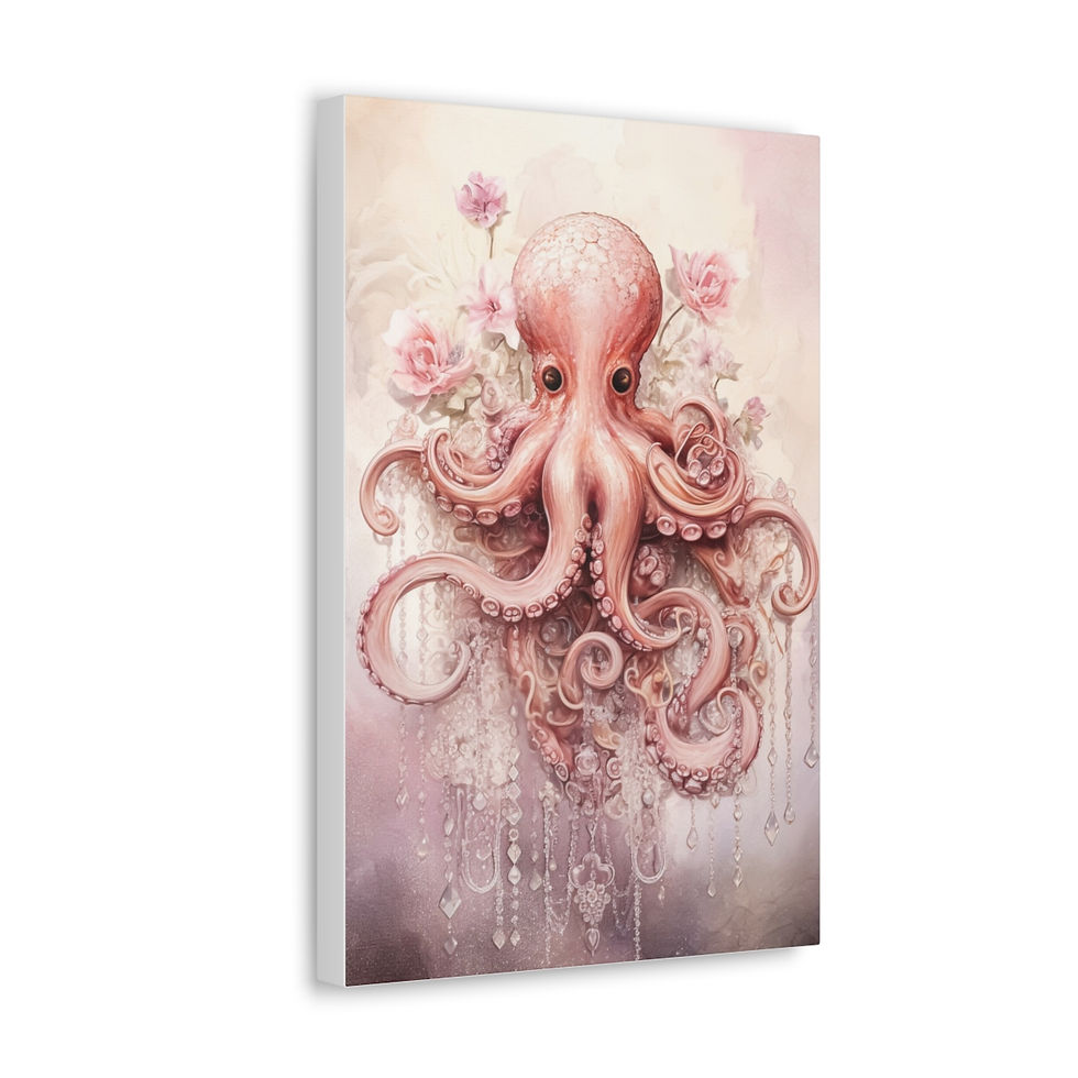 Thumbnail: Shabby Bathroom Canvas Art French Country Cottage Decor Roses Jeweled Octopus