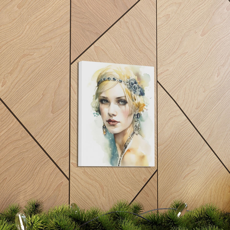 Thumbnail: Art Deco Watercolor Boho Woman Artwork Canvas Gallery Wrap French Wall Decor 