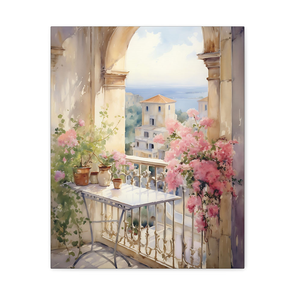 Thumbnail: Canvas Art Seaside Mediterranean Villa Patio Vibrant Ocean Wall Decor 