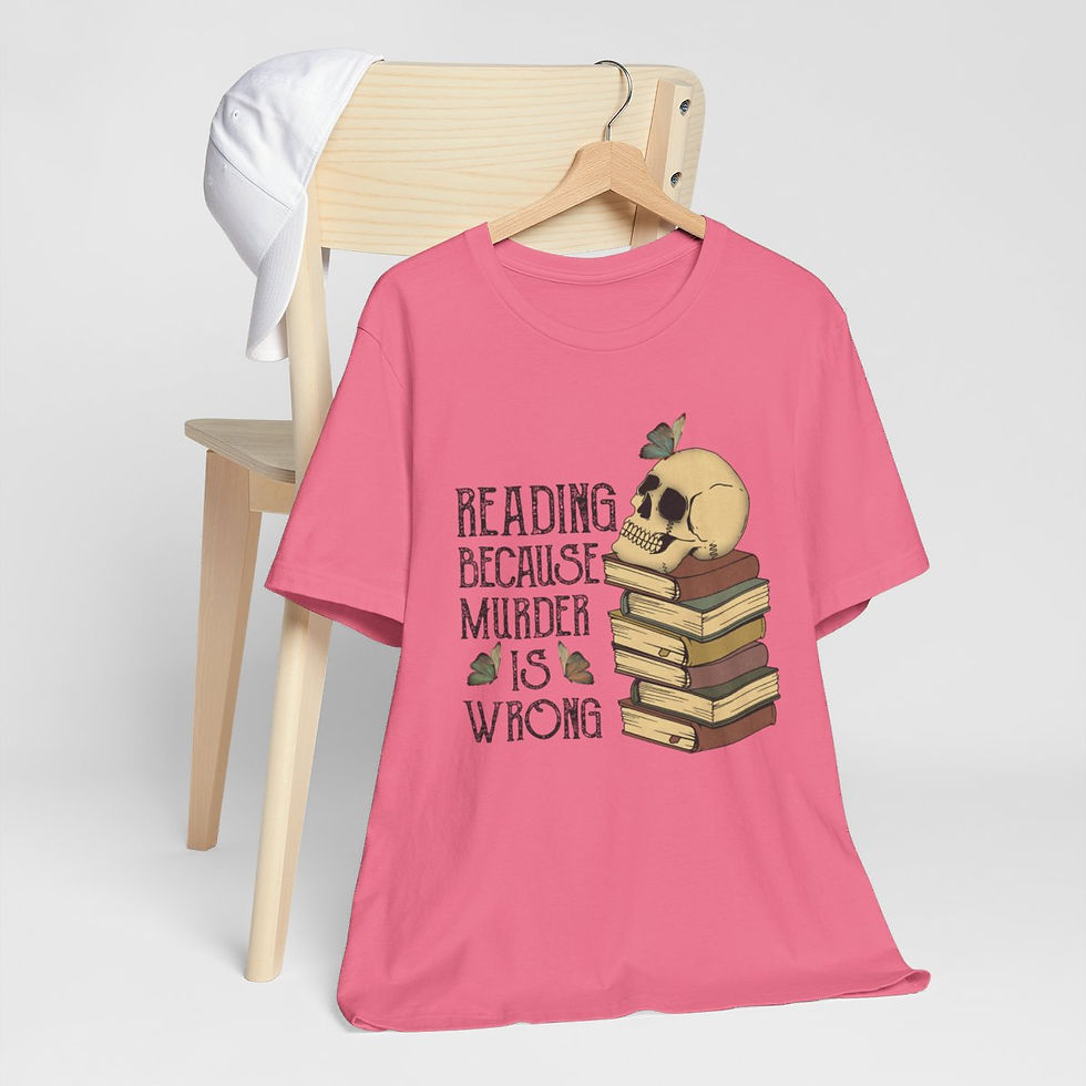 Thumbnail: Wearable Art Artistic T-Shirt Reading Because Murder is Wrong Sarcastic Apparel