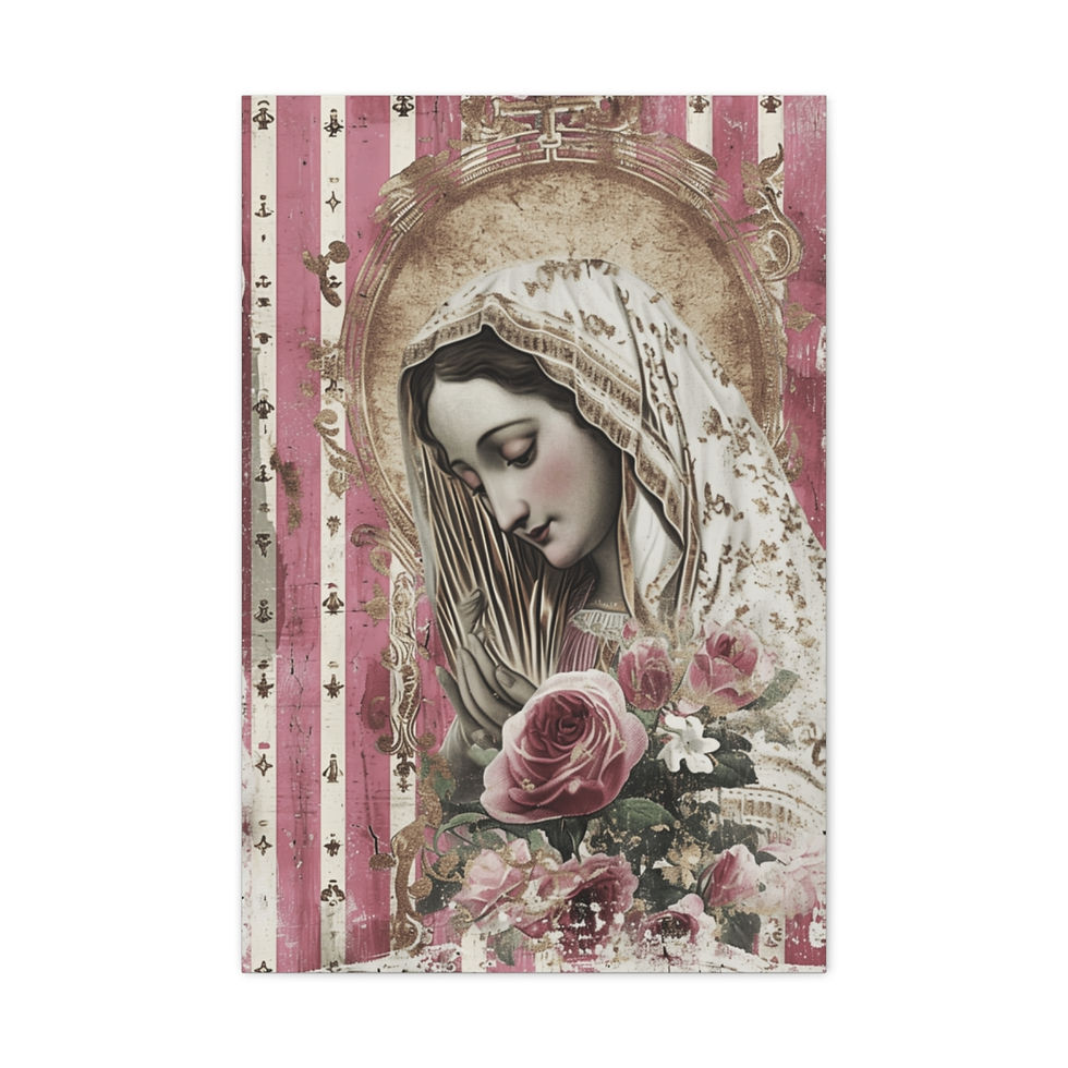 Thumbnail: Shabby Pink Virgin Mary Canvas Art Vintage Style Distressed Religious Wall Decor