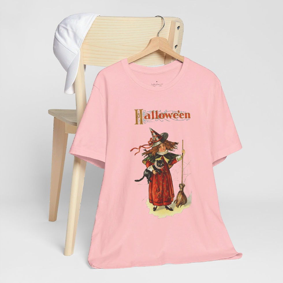 Thumbnail: Vintage Halloween T-Shirt Witch and Black Cat Cute Art Tee Trendy Apparel