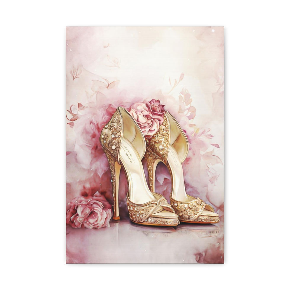 Thumbnail: Shabby Pink Roses Shoes Canvas Art Fashion Theme Artwork Artistic Wall Decor 