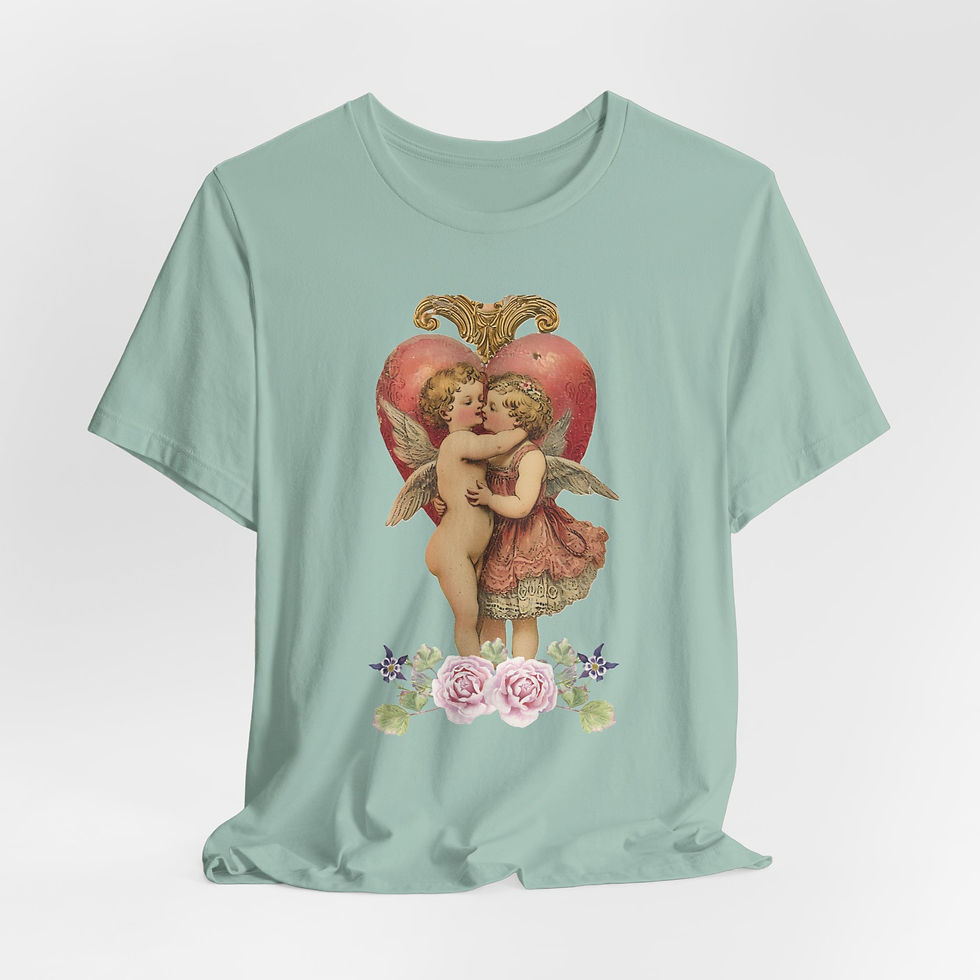 Thumbnail: Kissing Cherubs T-Shirt Shabby Cupid Pink Roses Artistic Gift Valentines Day Tee