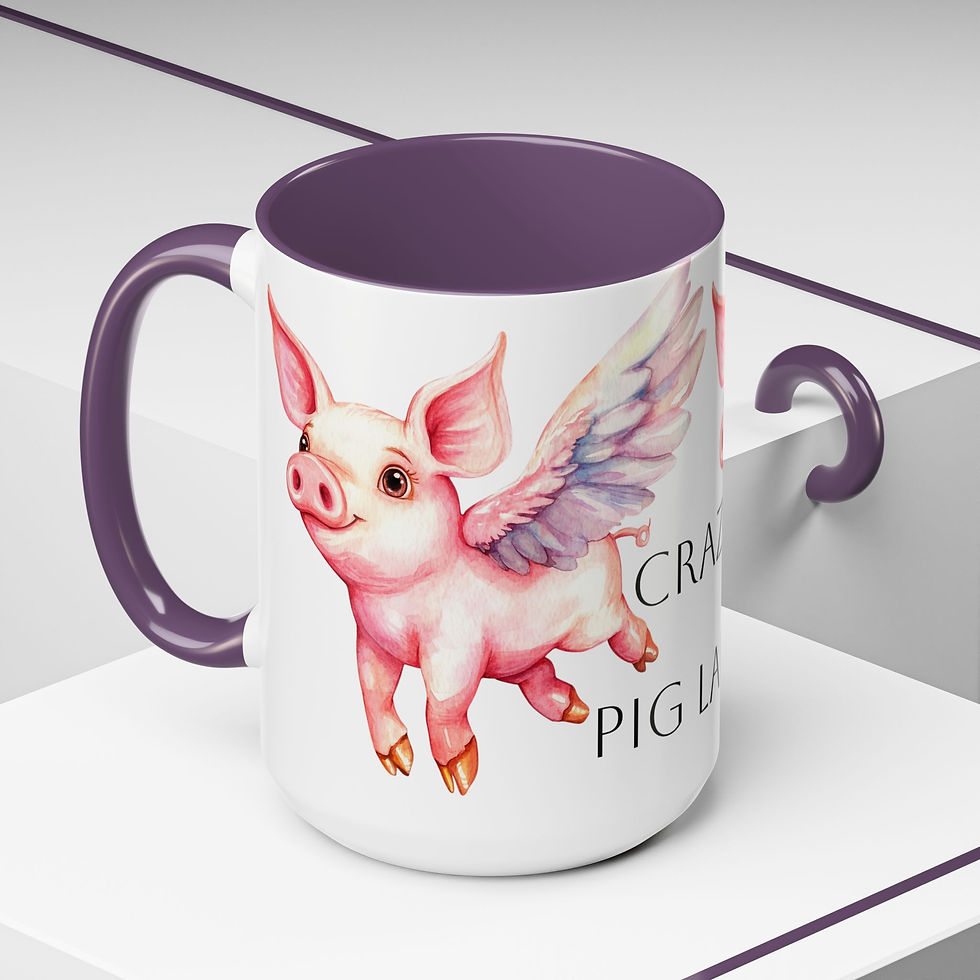 Thumbnail: Pig Lover Coffee Mug Crazy Pig Lady Flying Pig with Wings Artistic Gift 