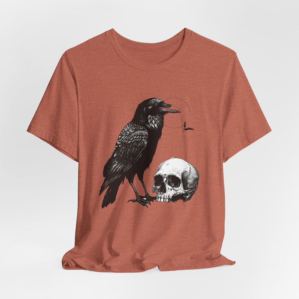 Thumbnail: Witchy T-Shirt Black Raven Skull Bat Art Tee Esoteric Expressive Halloween Gifts