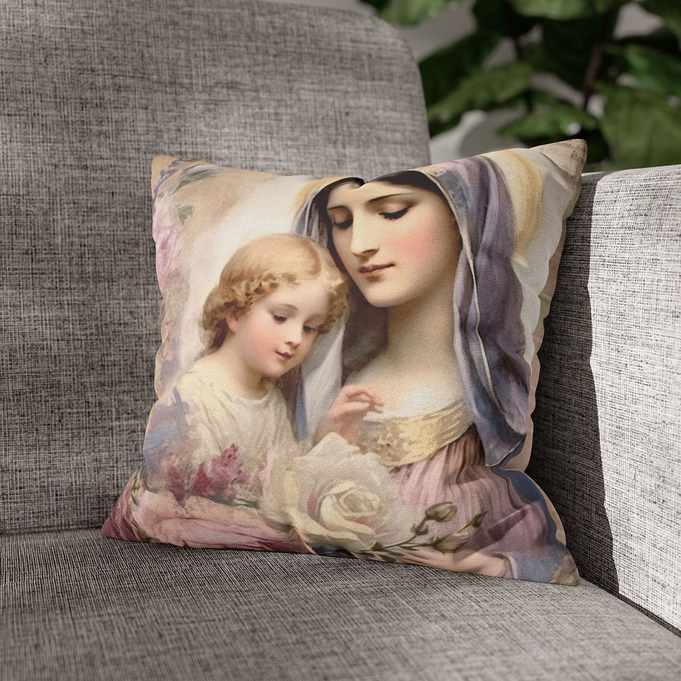 Thumbnail: Shabby Virgin Mary Throw Pillow cover Madonna Pastel Art Catholic Faith Decor
