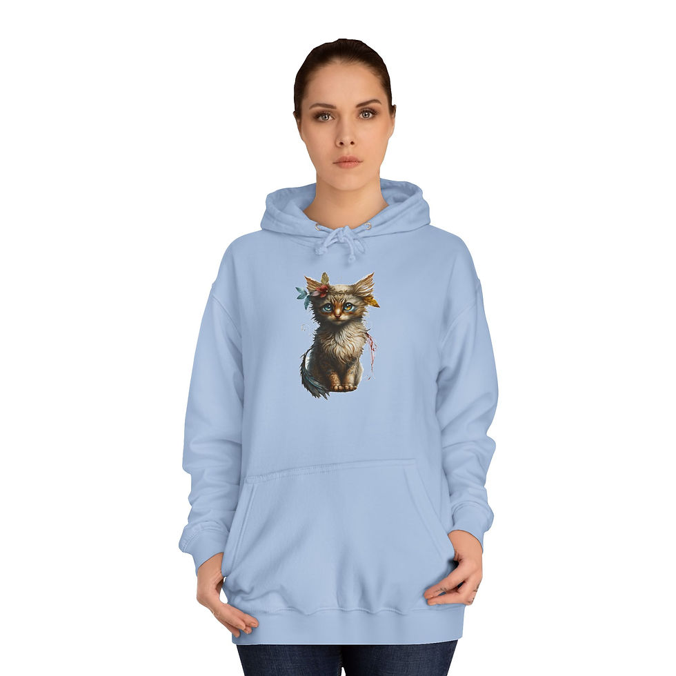 Thumbnail: Boho Cat Hoodie Cozy Kitten w/ Feathers Art Sweatshirt w/Pockets Cat Lover Gift