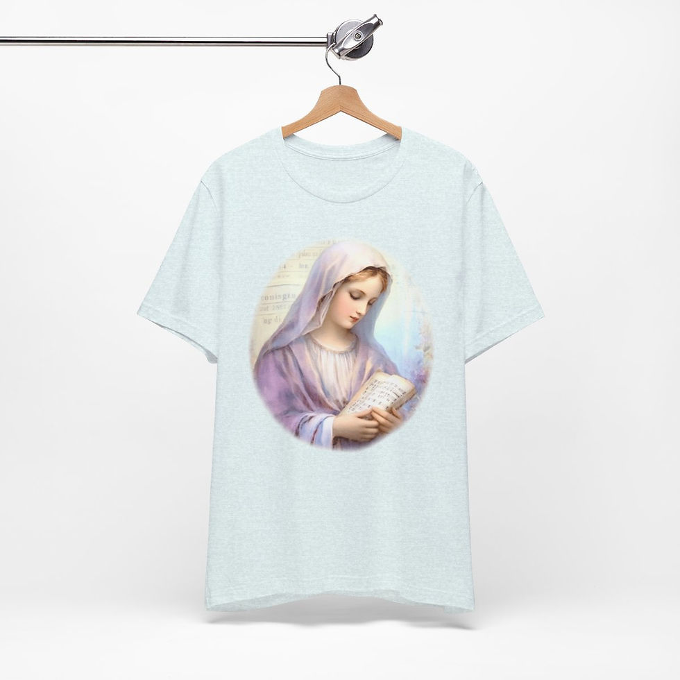 Thumbnail: Virgin Mary T-Shirt Pink Rose Shabby Ave Maria Art Tee Catholic Faith Gifts