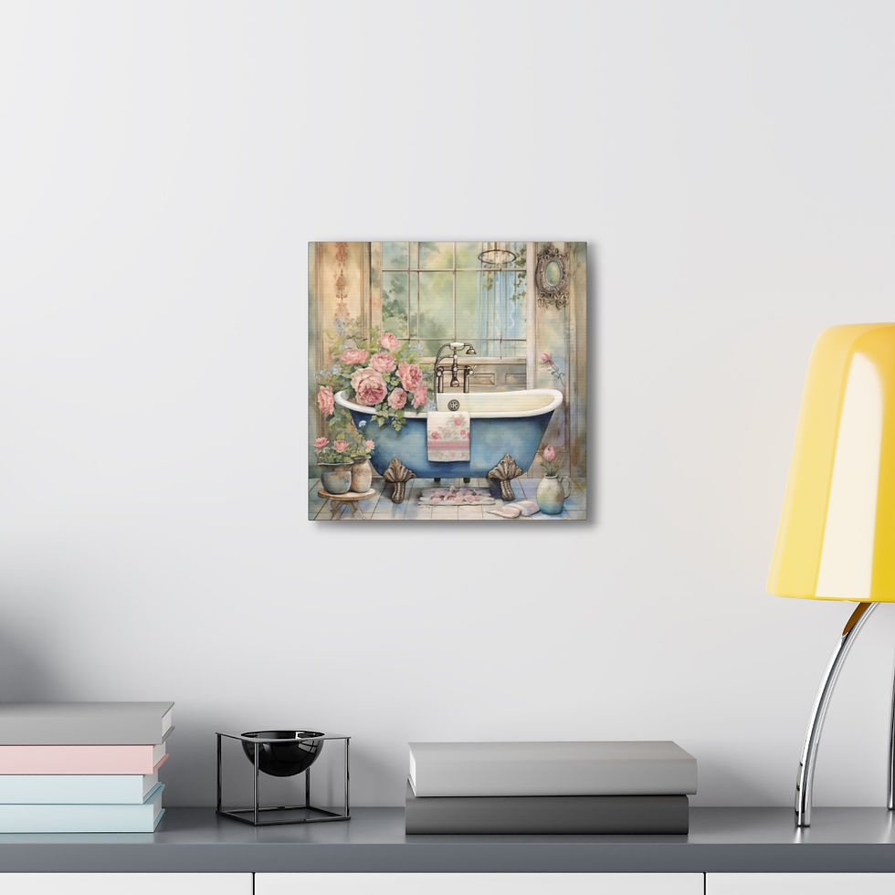 Thumbnail: Shabby Bathroom Art Victorian Tub Pink Roses French Country Canvas Print Artwork