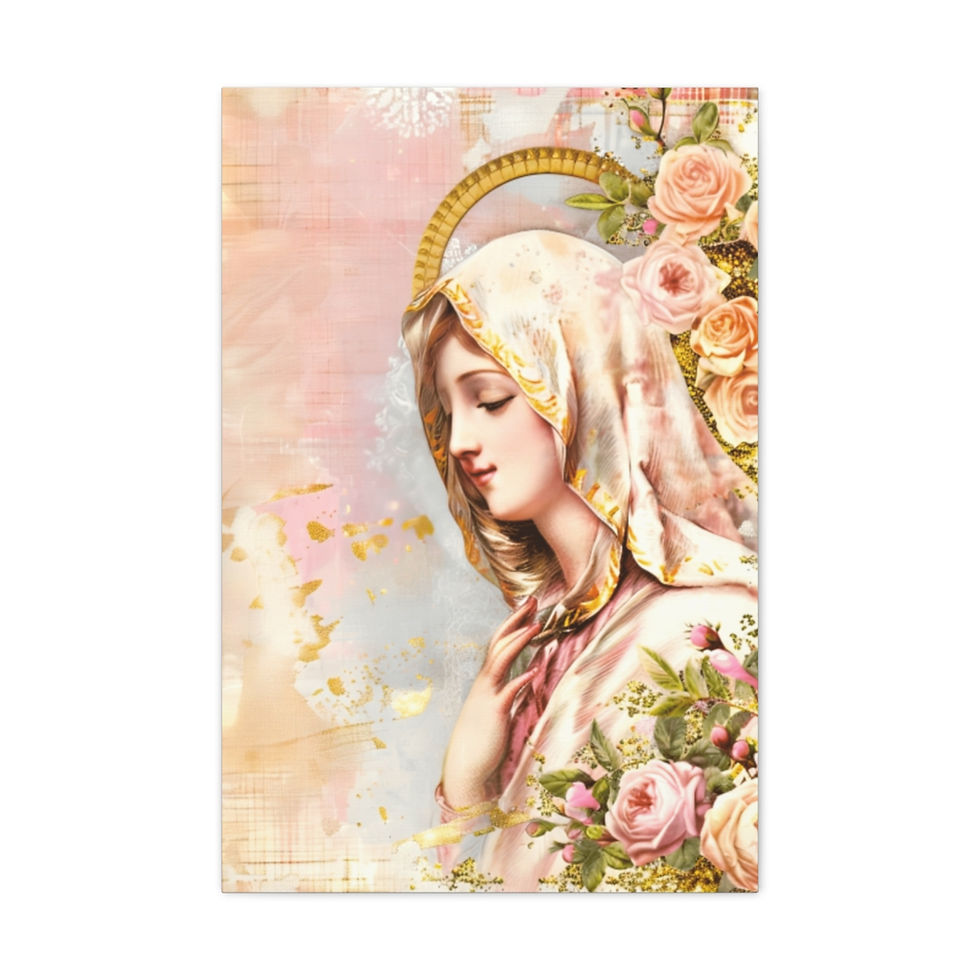 Thumbnail: Shabby Virgin Mary Canvas Art Vintage Pink Pastel French Country Wall Decor 