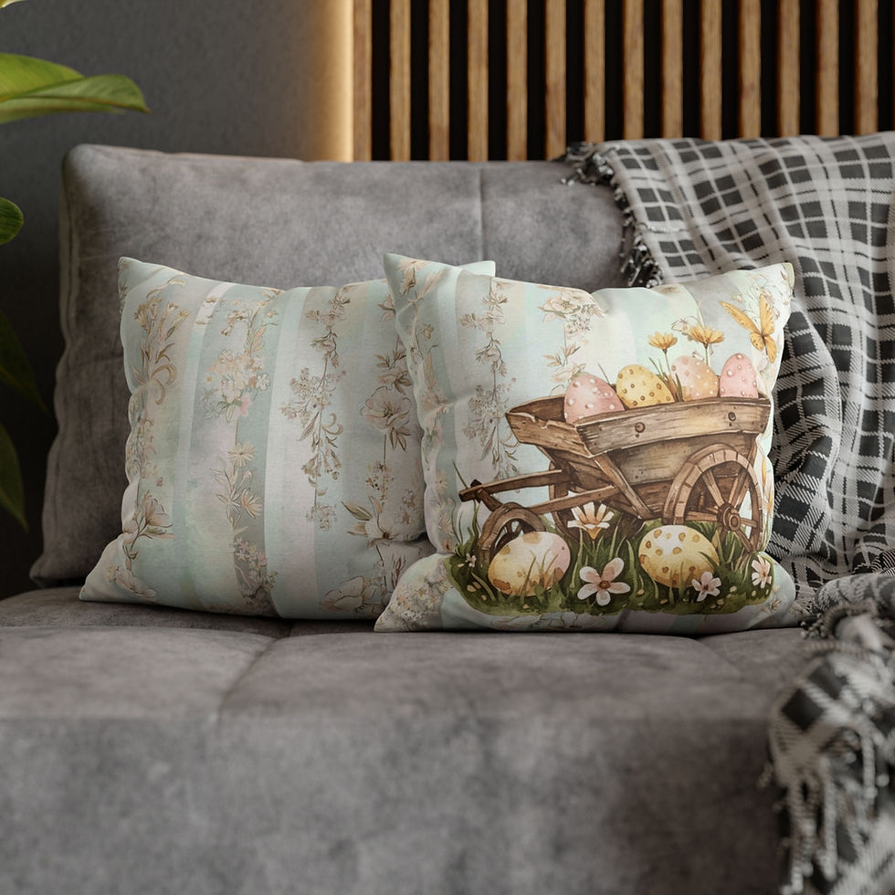 Thumbnail: Artistic Shabby Spring Throw Pillow cover Wagon Eggs Butterfly Farmhouse Decor