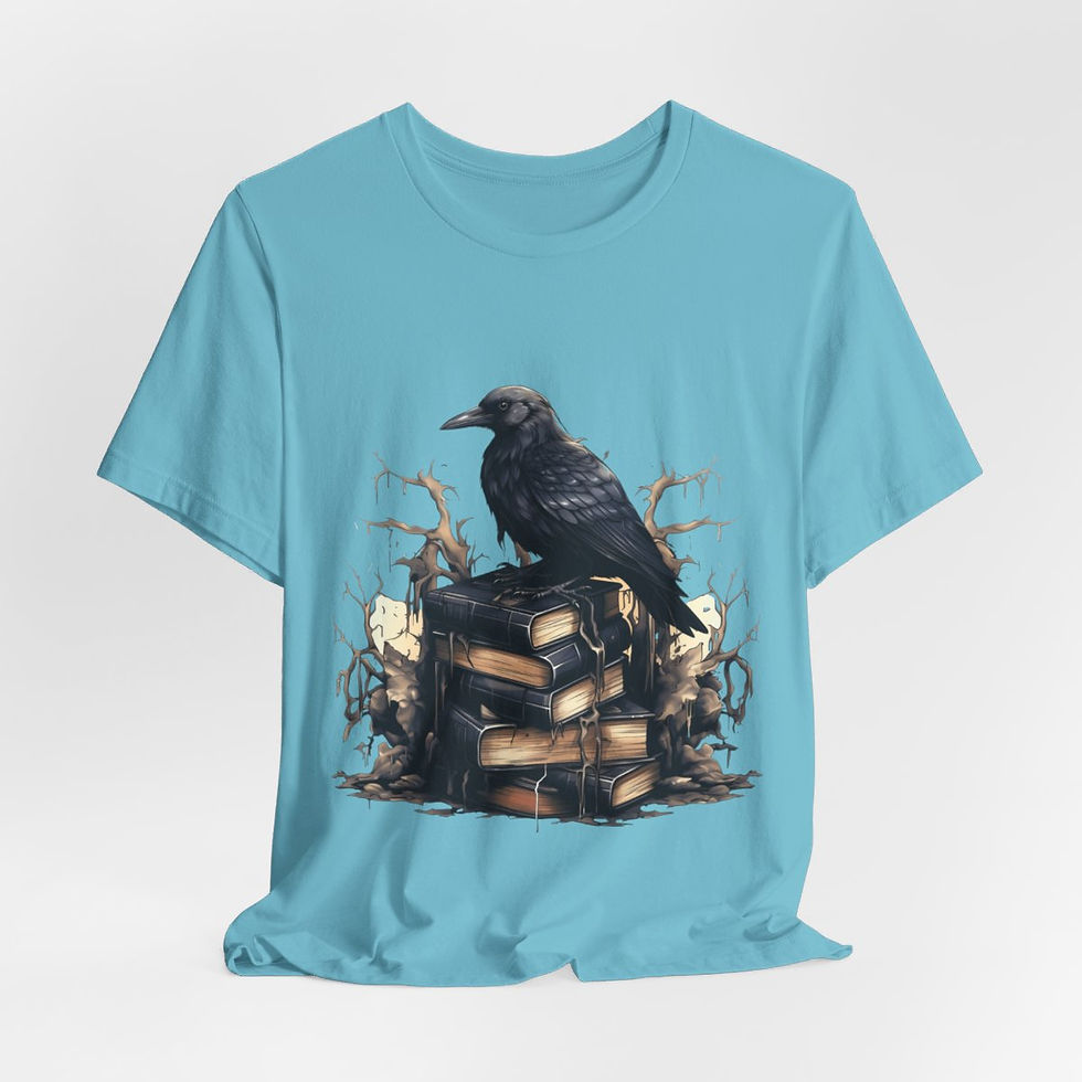 Thumbnail: Witchy T-Shirt Black Raven Spellbook Art Tee Esoteric Expressive Halloween Gifts