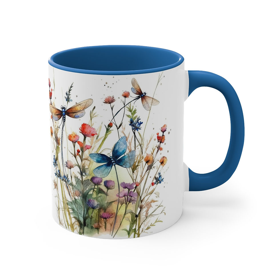 Thumbnail: Artistic Coffee Mug Dragonfly and Wildflowers Art Mug Thoughtful Gifts