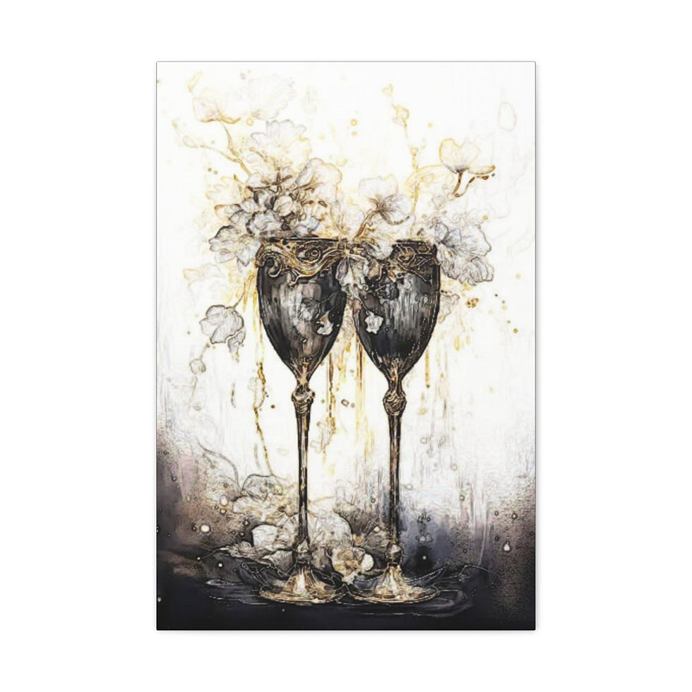 Thumbnail: French Wine Theme Canvas Art Shabby Champagne Glasses Print Romantic Decor 