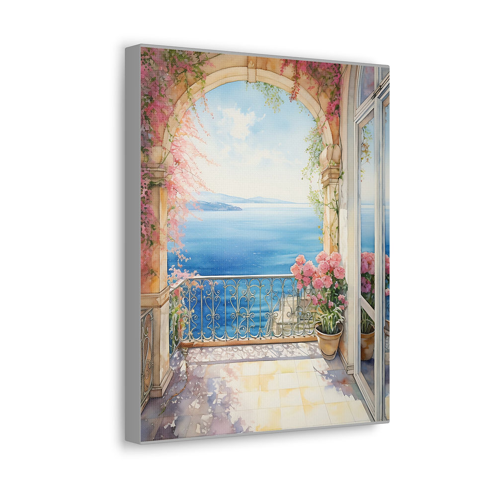 Thumbnail: Canvas Art Seaside Mediterranean Villa Patio Vibrant Ocean Wall Decor 