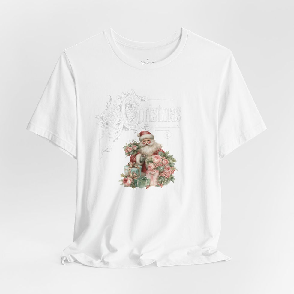 Thumbnail: Victorian Santa T-Shirt Shabby Pink Roses Merry Christmas Art Tee Trendy Apparel