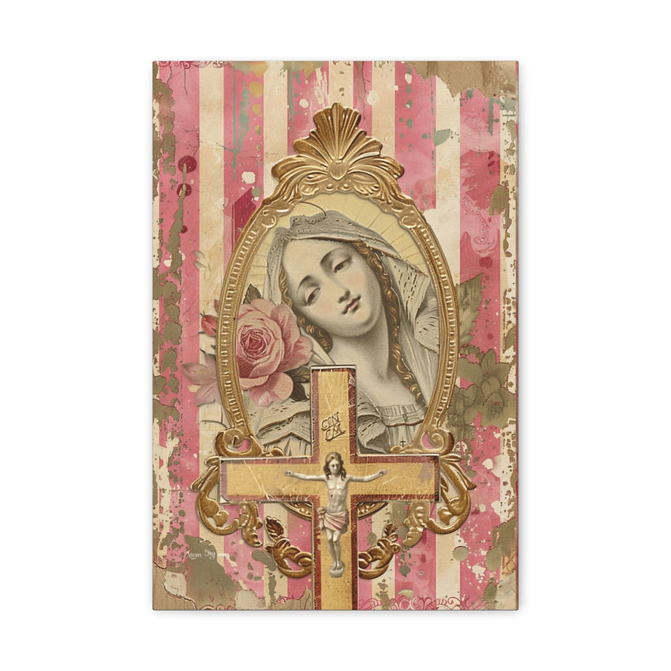 Thumbnail: Shabby Pink Virgin Mary Canvas Art Vintage Style Religious Artwork Cottage Decor